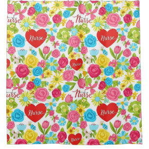 Bunte Pflegekraft Blumenmuster (2) Duschvorhang