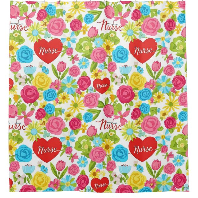 Bunte Pflegekraft Blumenmuster (2) Duschvorhang (Vorderseite)