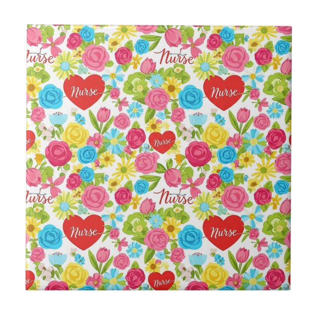 Bunte Pflegekraft Blumenmuster (2) Fliese (Vorderseite)