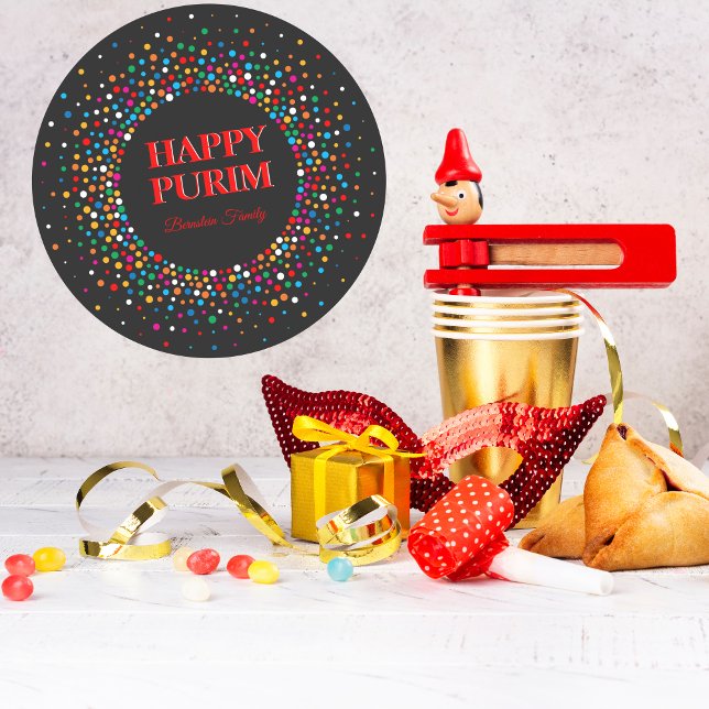 Bunte Polka Dot Jüdischer Urlaub Happy Purim Runder Aufkleber (Von Creator hochgeladen)