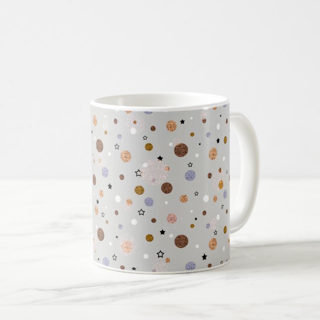 Bunte Polka-Punkte auf Grau. Kaffeetasse (VorderseiteRechts)