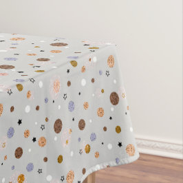 Bunte Polka-Punkte auf Grau. Tischdecke