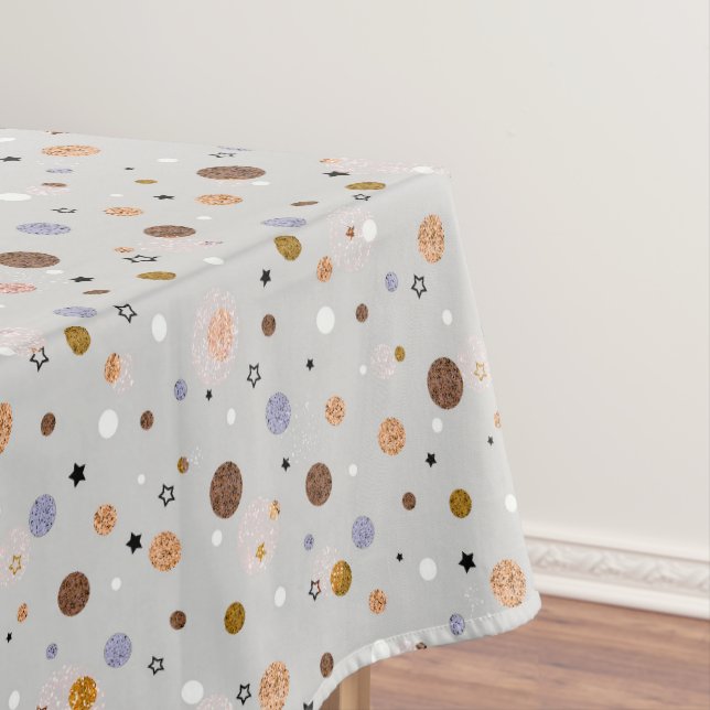 Bunte Polka-Punkte auf Grau. Tischdecke (Beispiel)