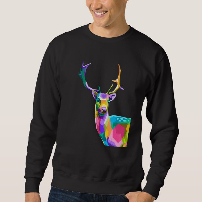 Bunte Polygon-Tierhirsch-Kunst Sweatshirt (Vorderseite)
