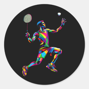 Bunte Pop-Art-Badminton-Spielerin Federball Badmin Runder Aufkleber