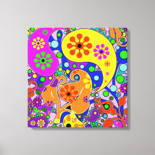 Bunte Pop-Kunst-Blumen Retro Paisley Leinwanddruck