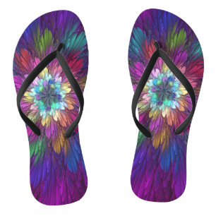Bunte psychedelische Blumen-Abstract-Fraktal-Kunst Flip Flops