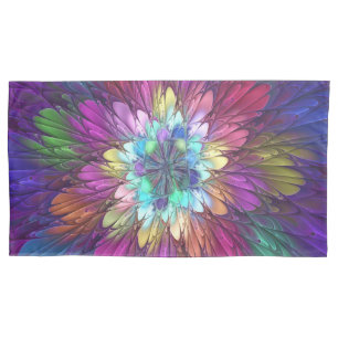 Bunte psychedelische Blumen-Abstract-Fraktal-Kunst Kissenbezug