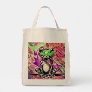 Bunte psychedelische Graffiti-Frosch-Grün-Lila Tragetasche