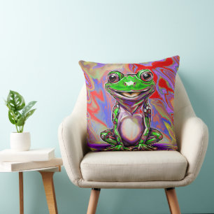 Bunte psychedelische Graffiti-Frosch grün rot Kissen