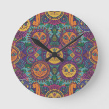Bunte psychedelische Katzenwanduhr