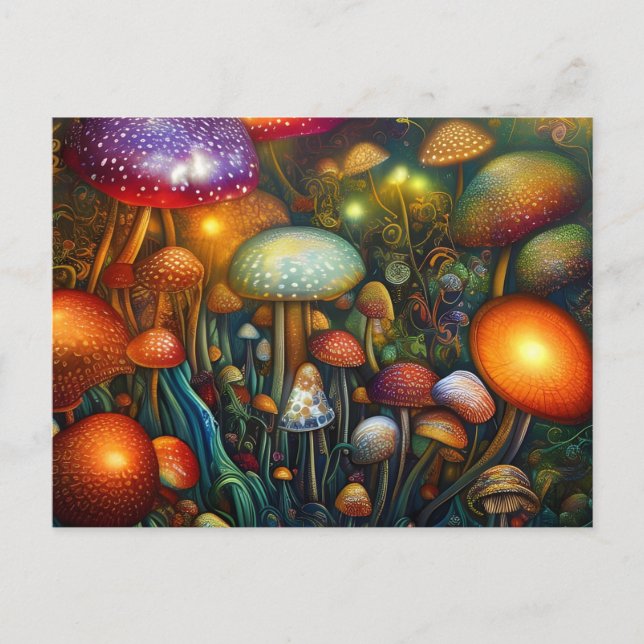Bunte psychedelische Pilzwald  Postkarte (Vorderseite)