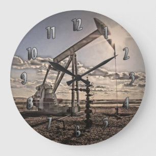 Bunte Pumpanlage an der Sonnenuntergang-Uhr Große Wanduhr