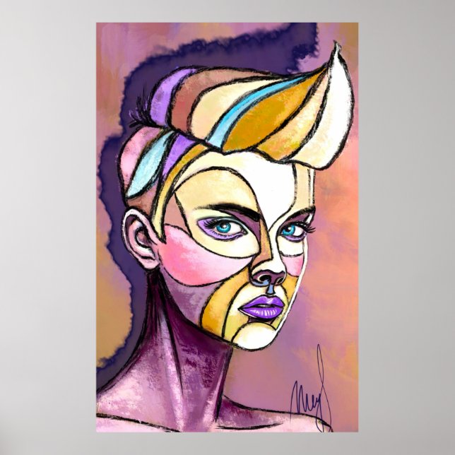 Bunte Punk-Frau Poster (Vorne)