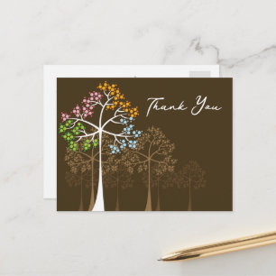 Bunte Punkte Vier Jahreszeiten Bäume Hochzeit Dank Postkarte