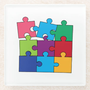 Bunte Puzzlespielstücke Glasuntersetzer
