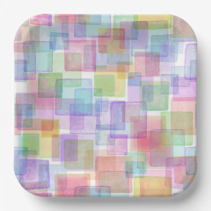 Bunte quadratische Papierplatten in verschiedenen  Pappteller