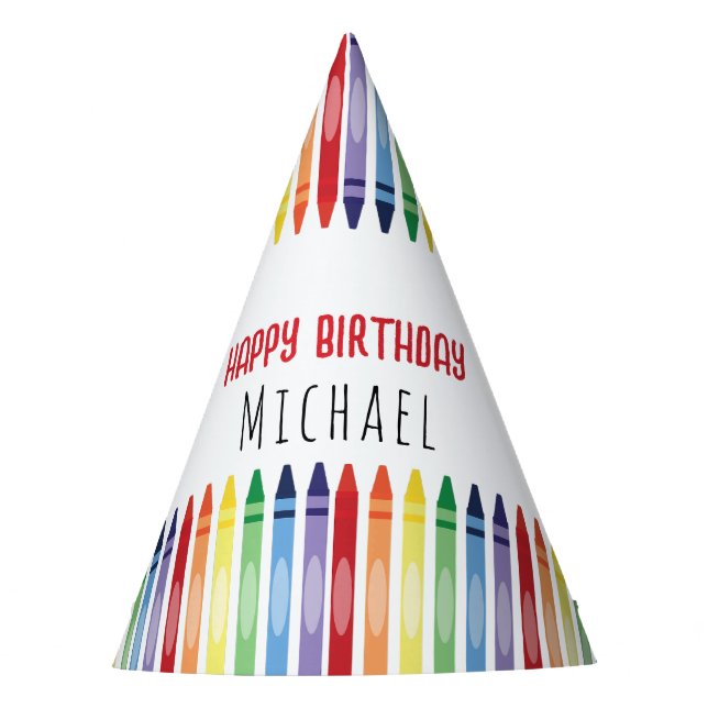 Bunte Rainbow Crayons Geburtstagsparty Partyhütchen (Vorderseite)