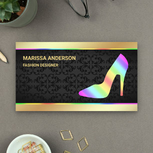 Bunte Regenbogen-High-Heels-Stilettos aus Goldfoli Visitenkarte