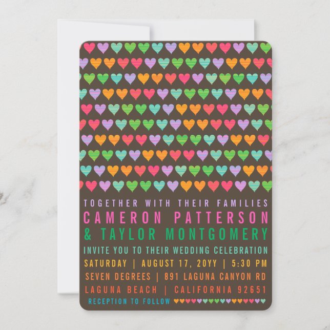 Bunte Regenbogen-Liebe-Herz-moderne Einladung (Vorderseite)