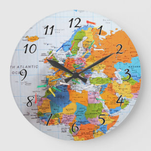 Bunte Reise-Karte Große Wanduhr