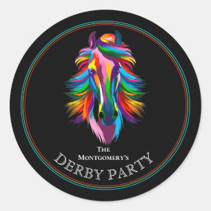 Bunte Rennpferd Derby-Party Schwarz Runder Aufkleber