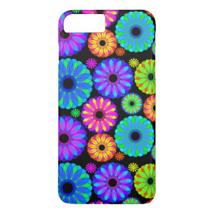 Bunte Retro Blumen-Muster auf schwarzem Case-Mate iPhone Hülle