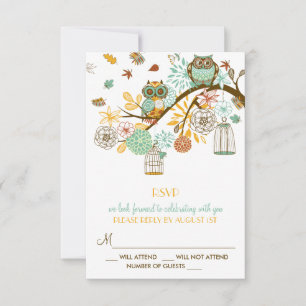 Bunte Retro-Eulen-Herbst-Hochzeit-RSVP-Karte RSVP Karte