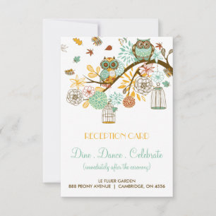 Bunte Retro-Eulen Herbst-Hochzeitsempfangskarte Einladung