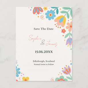 Bunte Retro-Floral-Hochzeitseinladungskarte zum Sp Postkarte