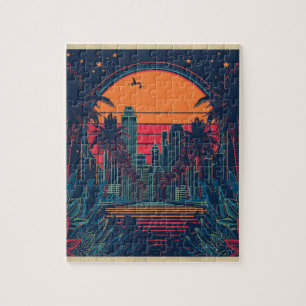 Bunte Retro-Futuristische Doodle-Style-Skyline