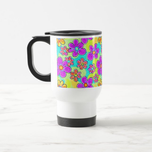 Bunte Retro-Gänseblümchen-Tasse Reisebecher (Links)