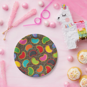 Bunte Retro-Jellybeans eröffnen die Kindergeburtst Pappteller
