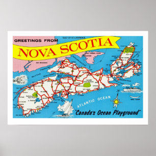 Bunte Retro-Kartenprint Nova Scotia Poster
