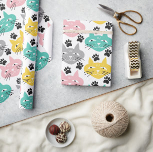 Bunte Retro-Katzen Geschenkpapier