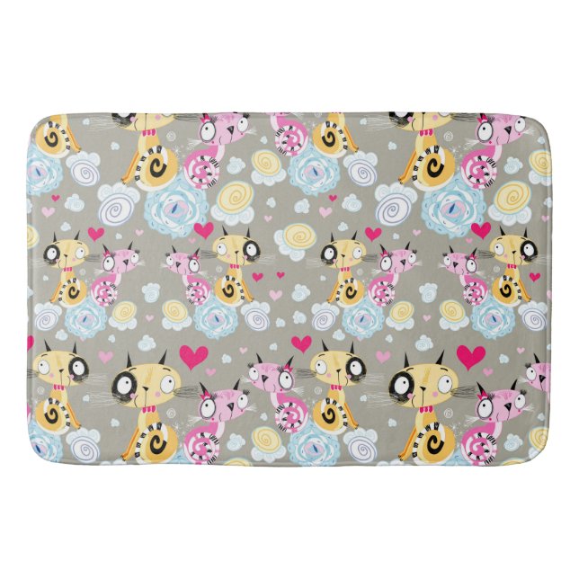 Bunte Retro Katzen-katzenartiges Muster Badematte (Vorderseite)