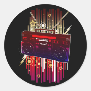 Bunte Retro-Lautsprecher-Kunst mit Neon-Musik-Vibe Runder Aufkleber
