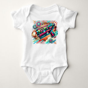 Bunte Retro-Pop-Art-Strahlenpistole   Futuristisch Baby Strampler