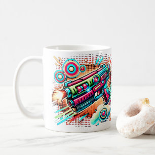 Bunte Retro-Pop-Art-Strahlenpistole   Futuristisch Kaffeetasse