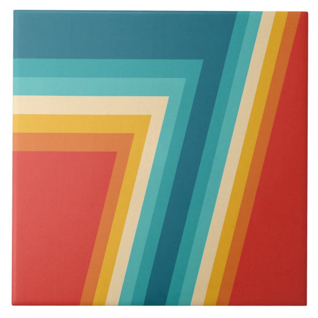Bunte Retro Streifen -   70er, 80er Entwurf Fliese (Vorderseite)
