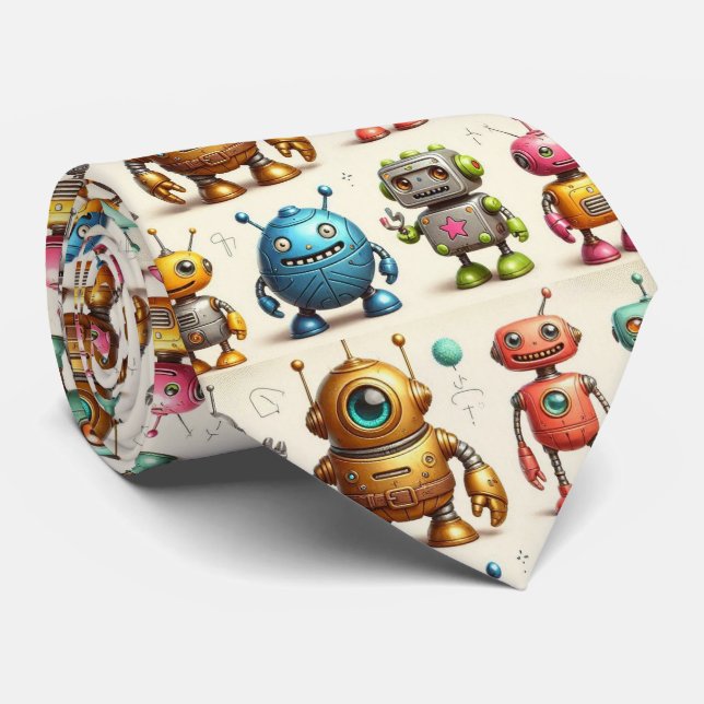 Bunte Roboter | STEM Krawatte (Gerollt)