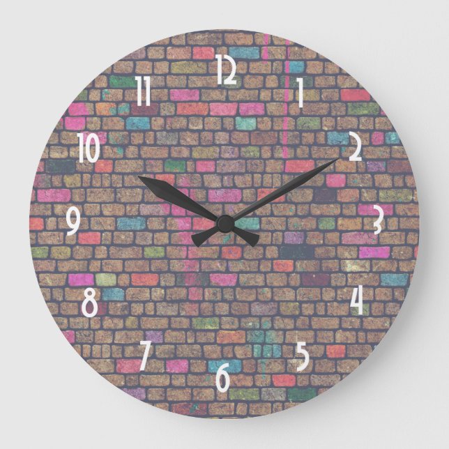 Bunte rustikale Backsteinmauer-Beschaffenheit Große Wanduhr (Vorderseite)