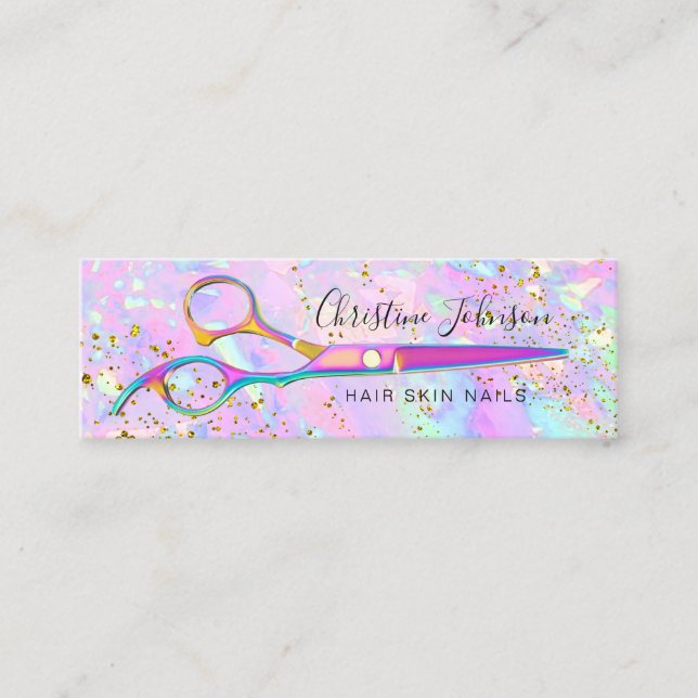 bunte Schere auf IMITATEN Glitzer pastell Mini Visitenkarte (Vorderseite)