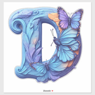 Bunte Schmetterling auf hellblauem Buchstaben D Aufkleber
