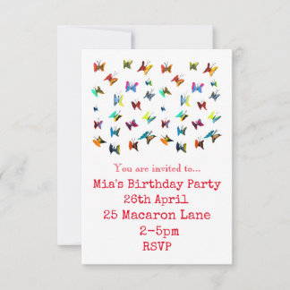 Bunte Schmetterlinge, Mädchen zum Geburtstag Einladung