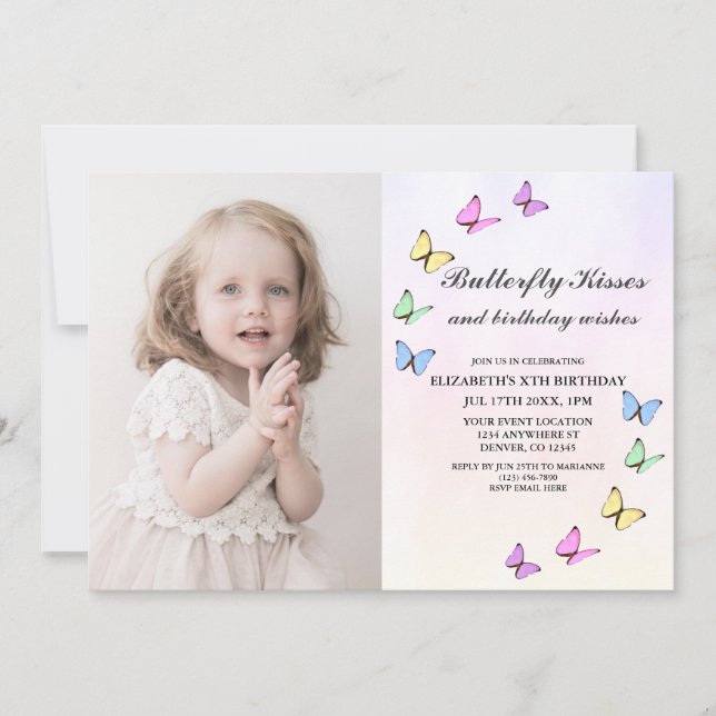 Bunte Schmetterlinge zum Geburtstag Einladung (Vorderseite)