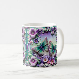 Bunte Schmetterlings-Blumen-Kunst 3D Lebendiges F Kaffeetasse