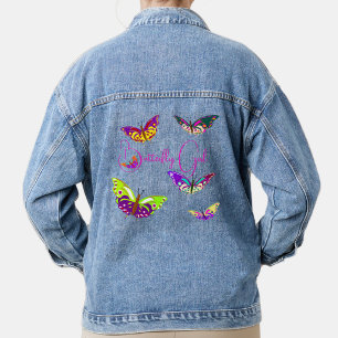 Bunte Schmetterlings-Feminine Modekunst, Trendig Jeansjacke