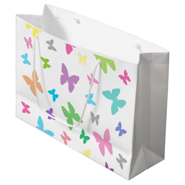 Bunte Schmetterlingskunst Große Geschenktüte (Vorderseite Schrägansicht)