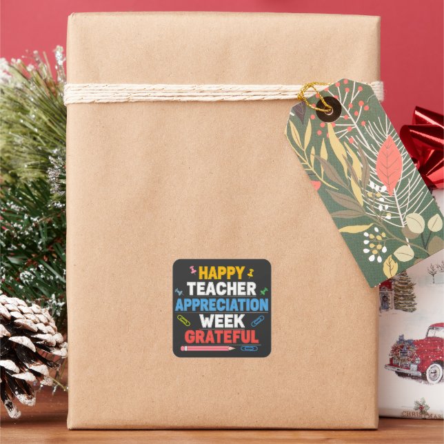 Bunte Schule Design mit Dank Quadratischer Aufkleber (Feiertag)